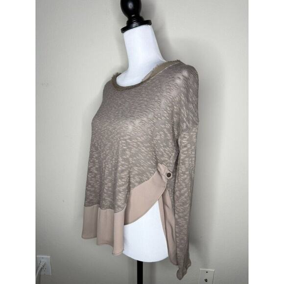 VTG Y2K Deletta Anthropologie Taupe Knit Frayed Trim Sheer Hi-Low - Picture 4 of 11
